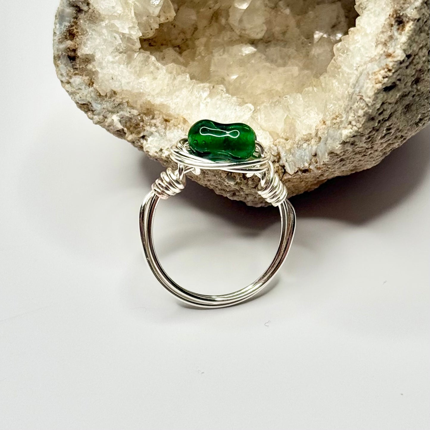 Silver Dark Green Glass Ring