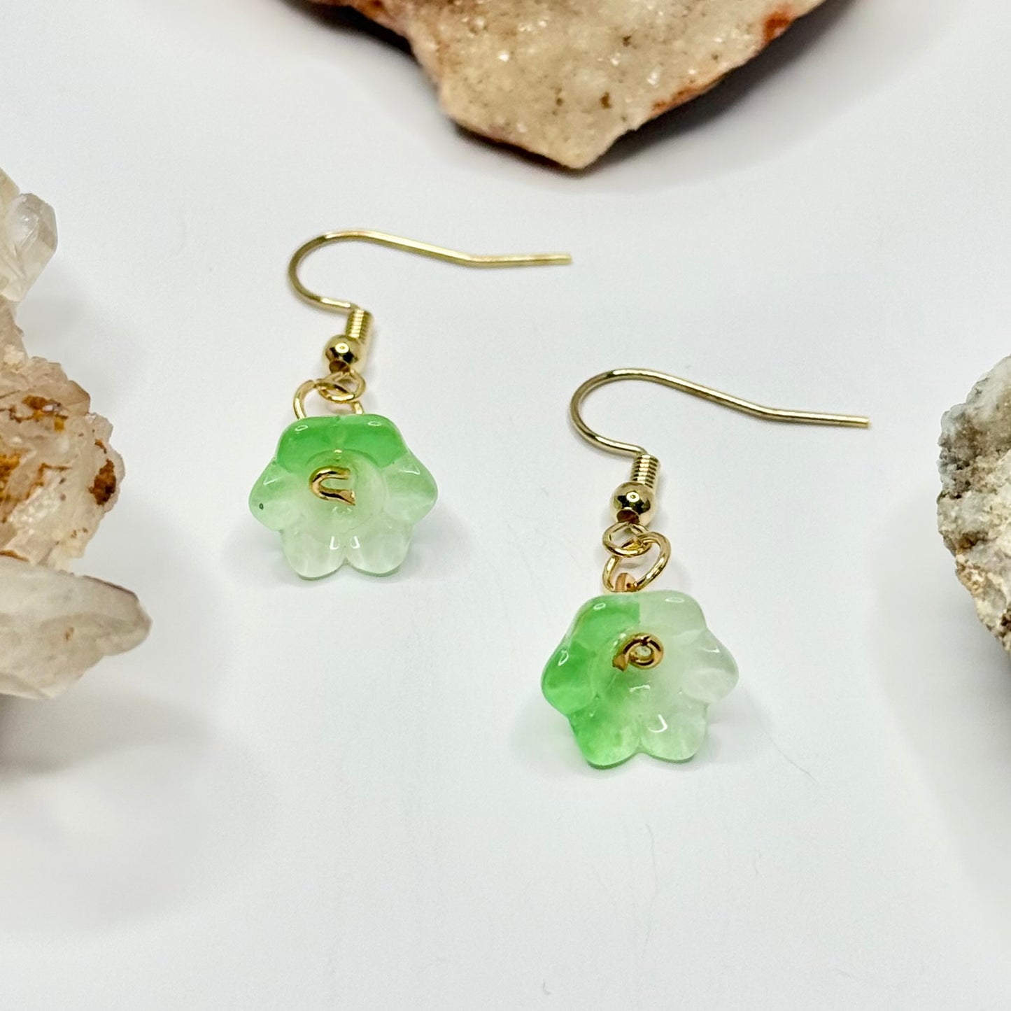 Gold Plated Green Flower Earrings