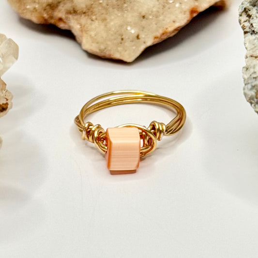 Gold Orange Beaded Ring