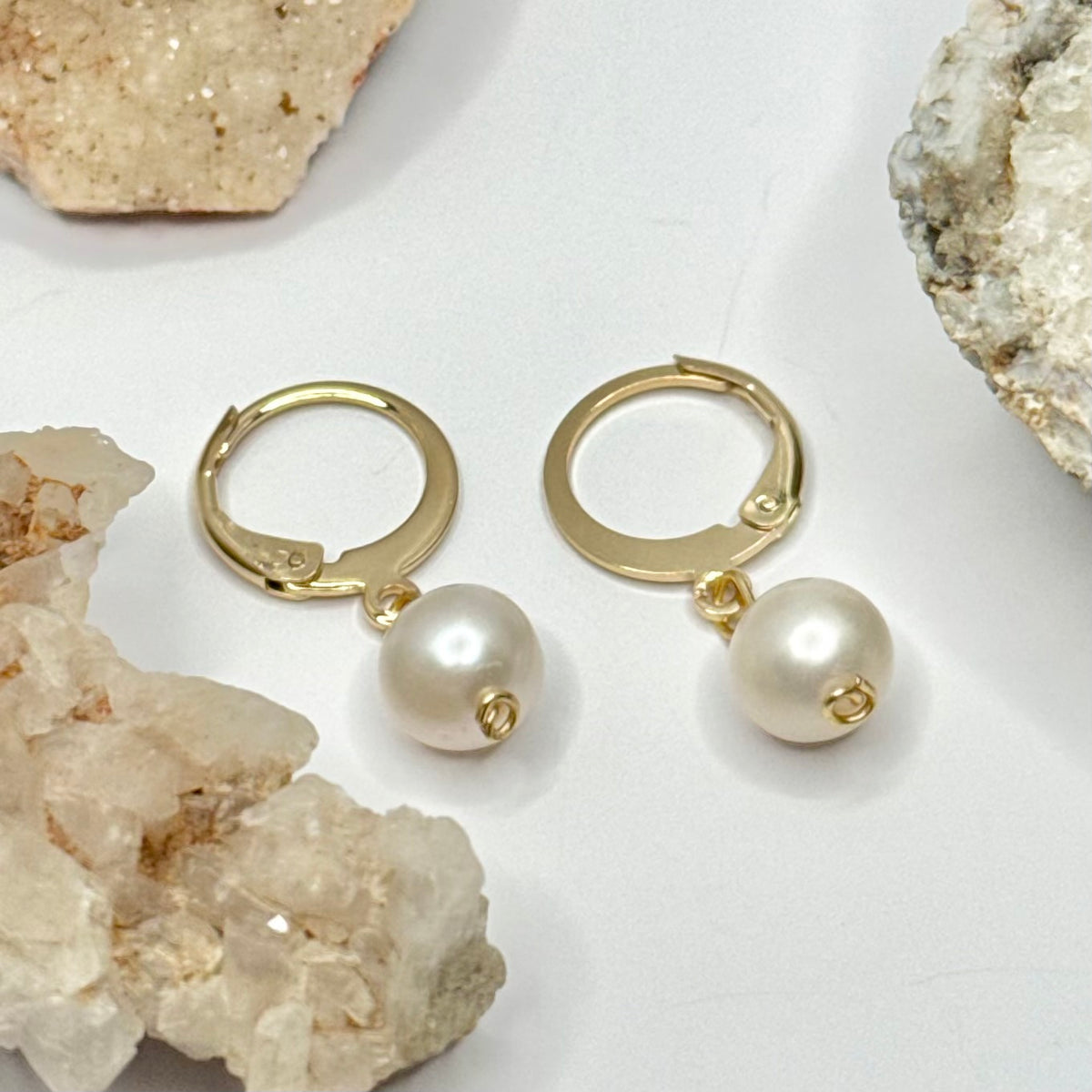 Gold Pearl Huggie Earrings