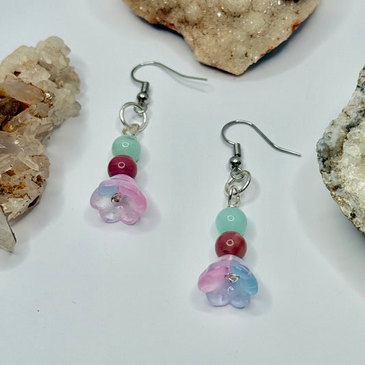 Silver Amazonite and Rhodonite Earrings