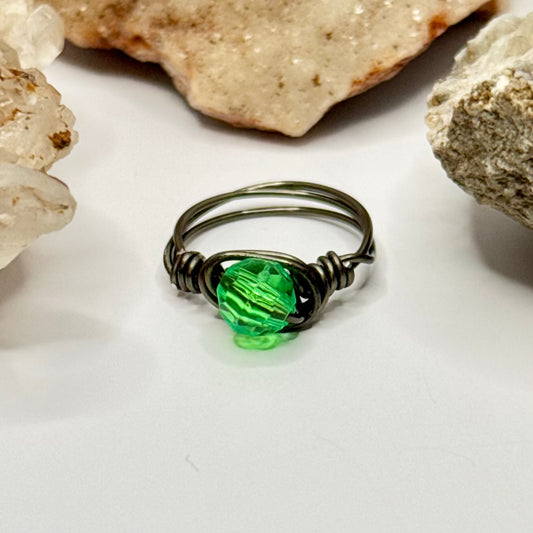 Charcoal Green Beaded Ring