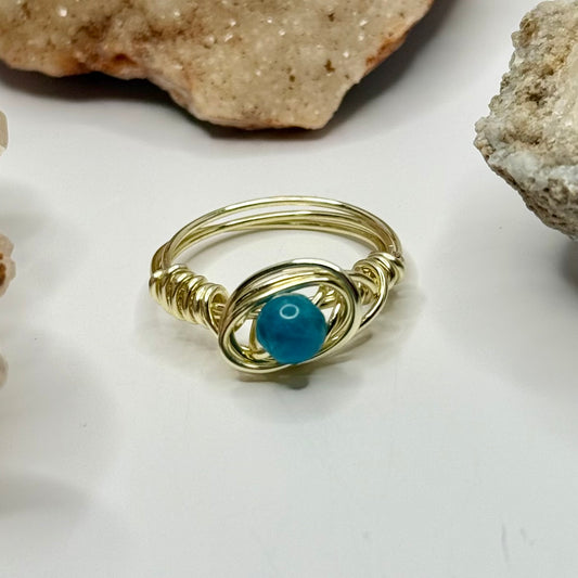 Gold Blue Apatite Ring