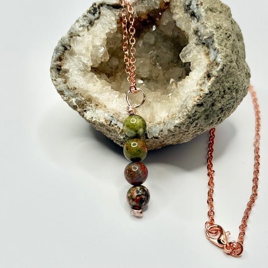 Rose Gold Unakite Necklace