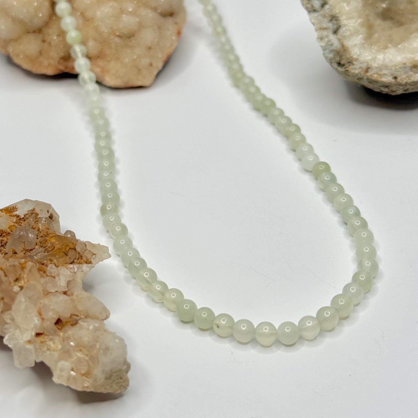 Silver White Jade Beaded Necklace