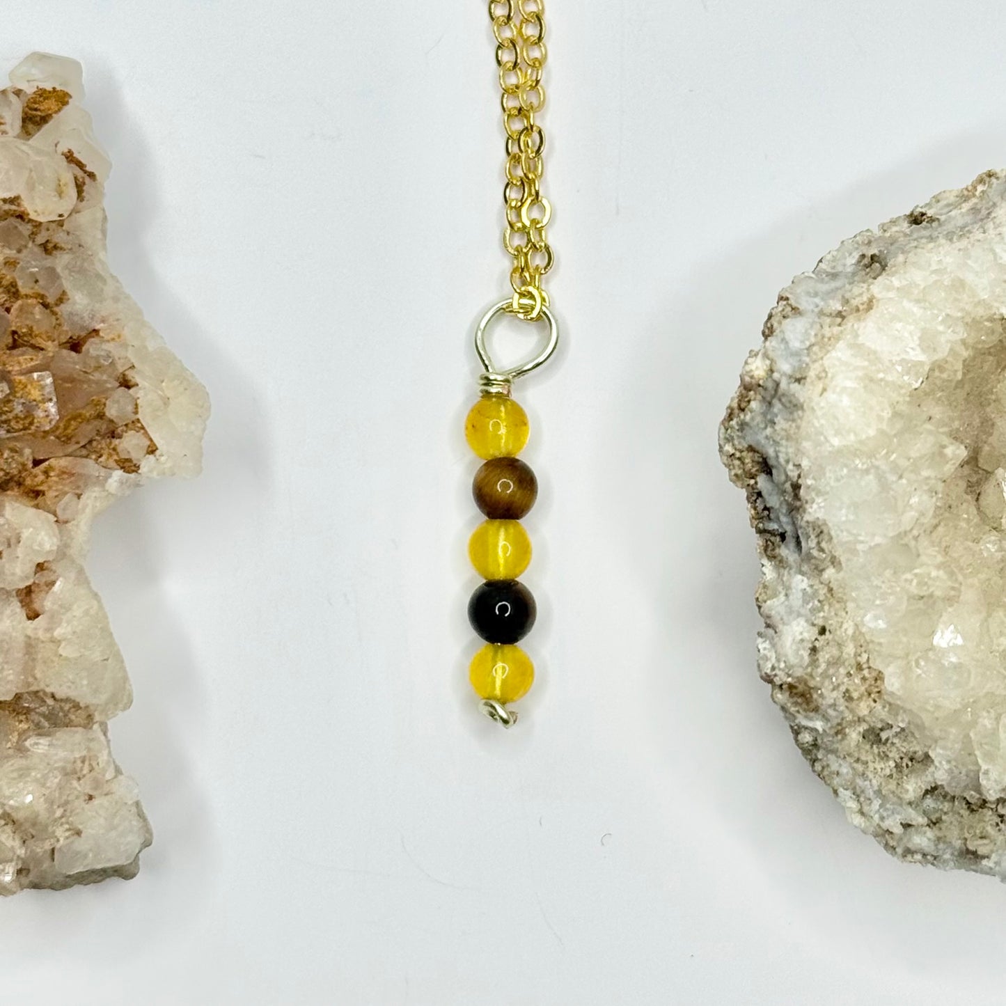 Gold Yellow Jade and Tigers Eye Necklace