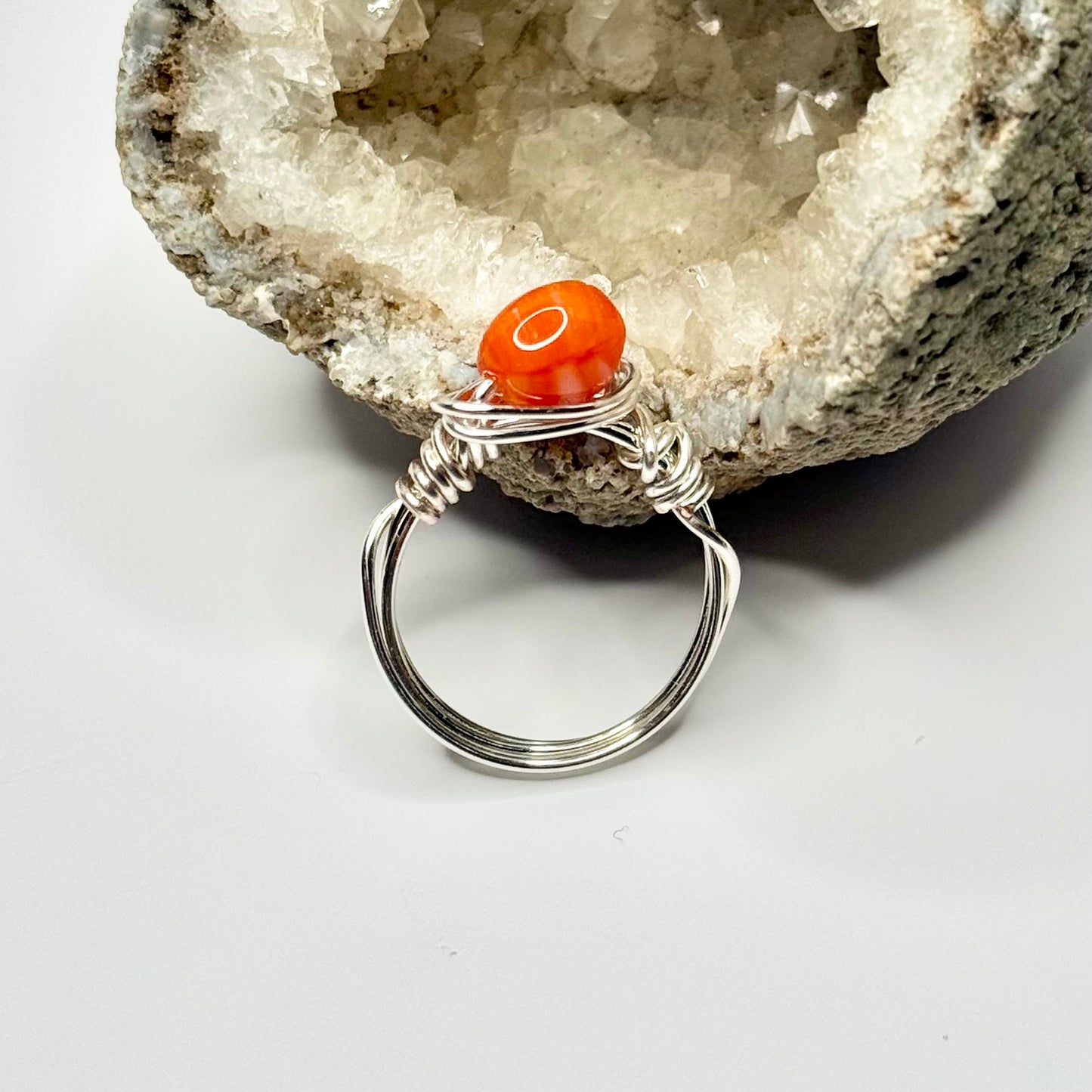 Silver Orange Glass Ring
