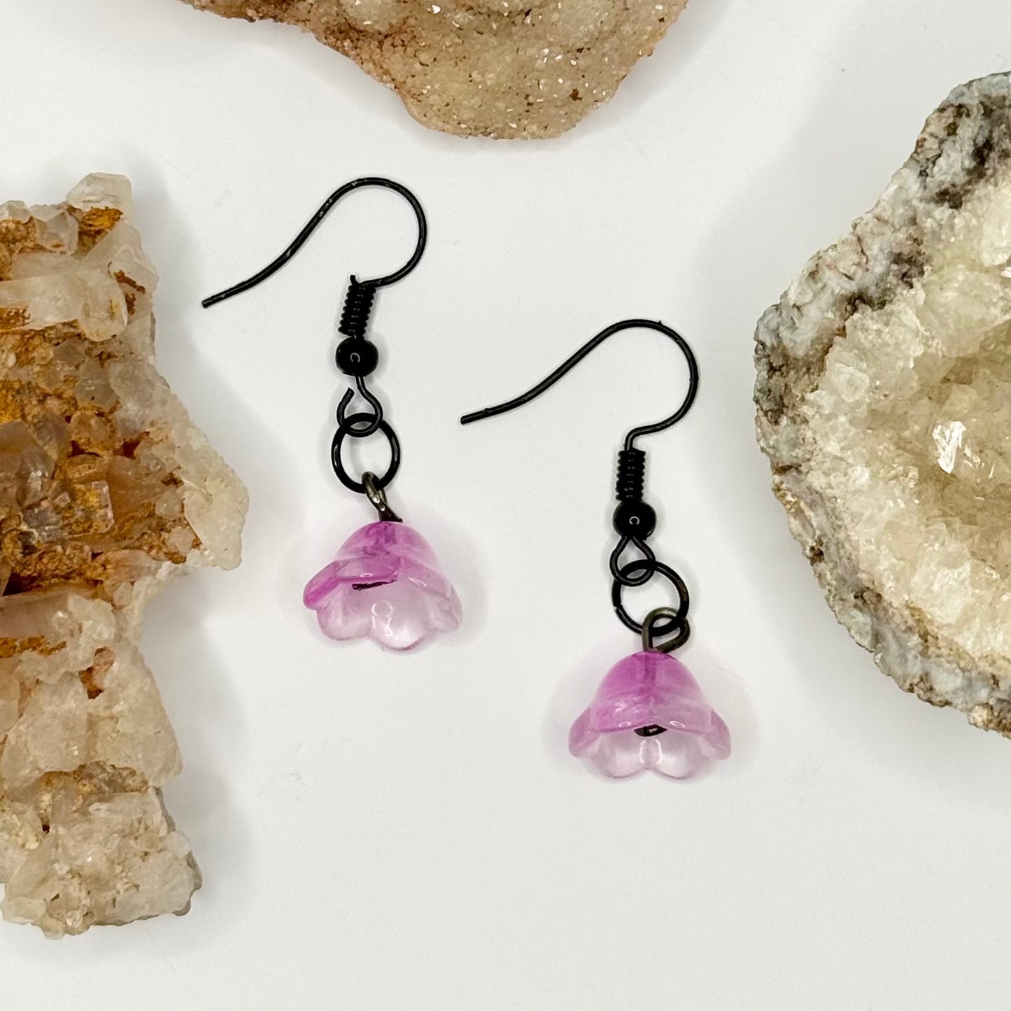 Charcoal Pink Flower Earrings