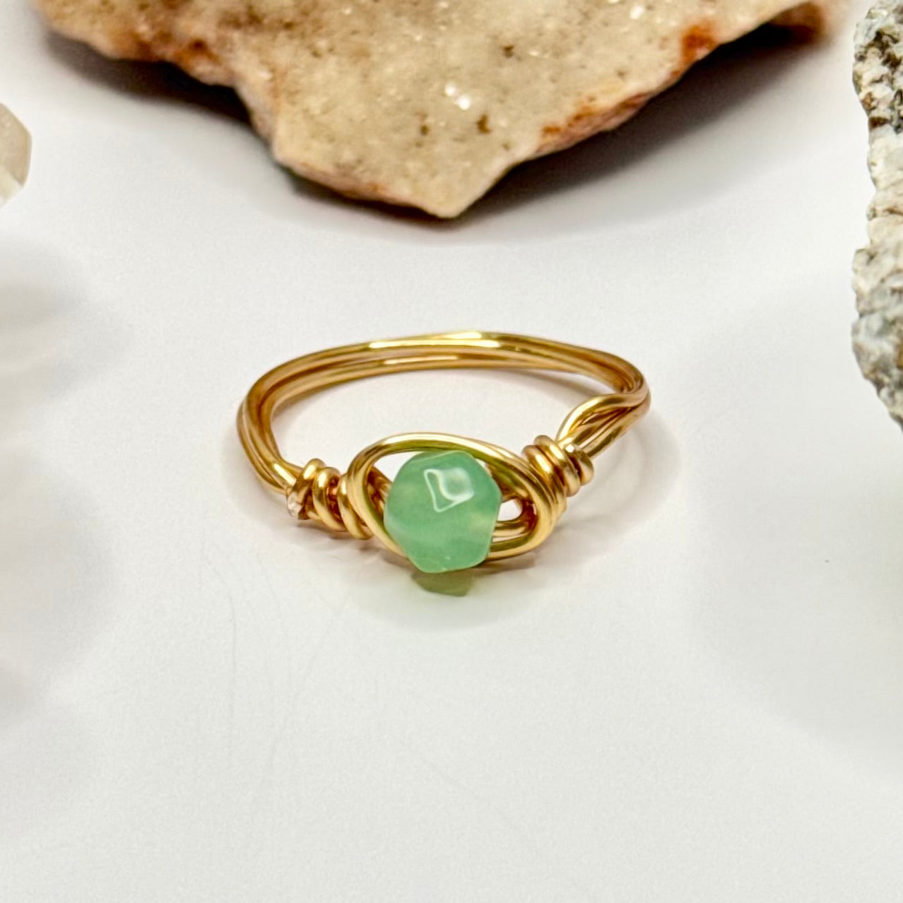 Gold Green Glass Ring