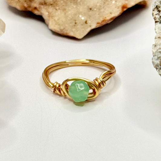 Gold Green Glass Ring