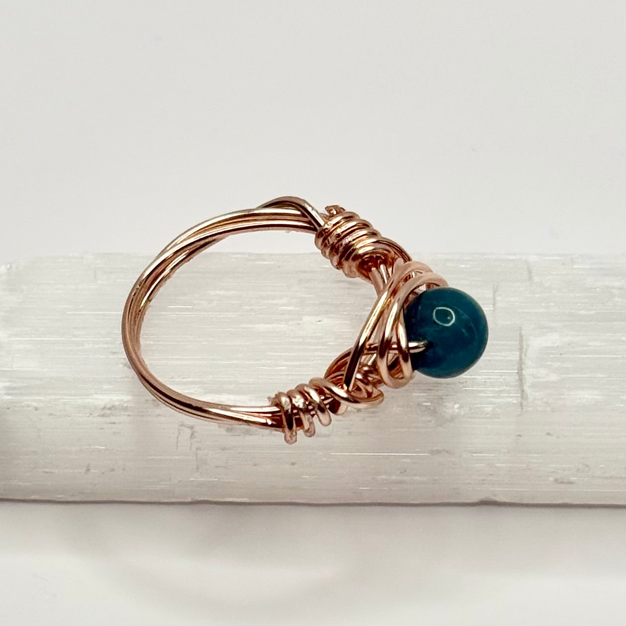 Rose Gold Blue Apatite Ring
