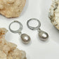 Steel Pearl Huggie Earrings