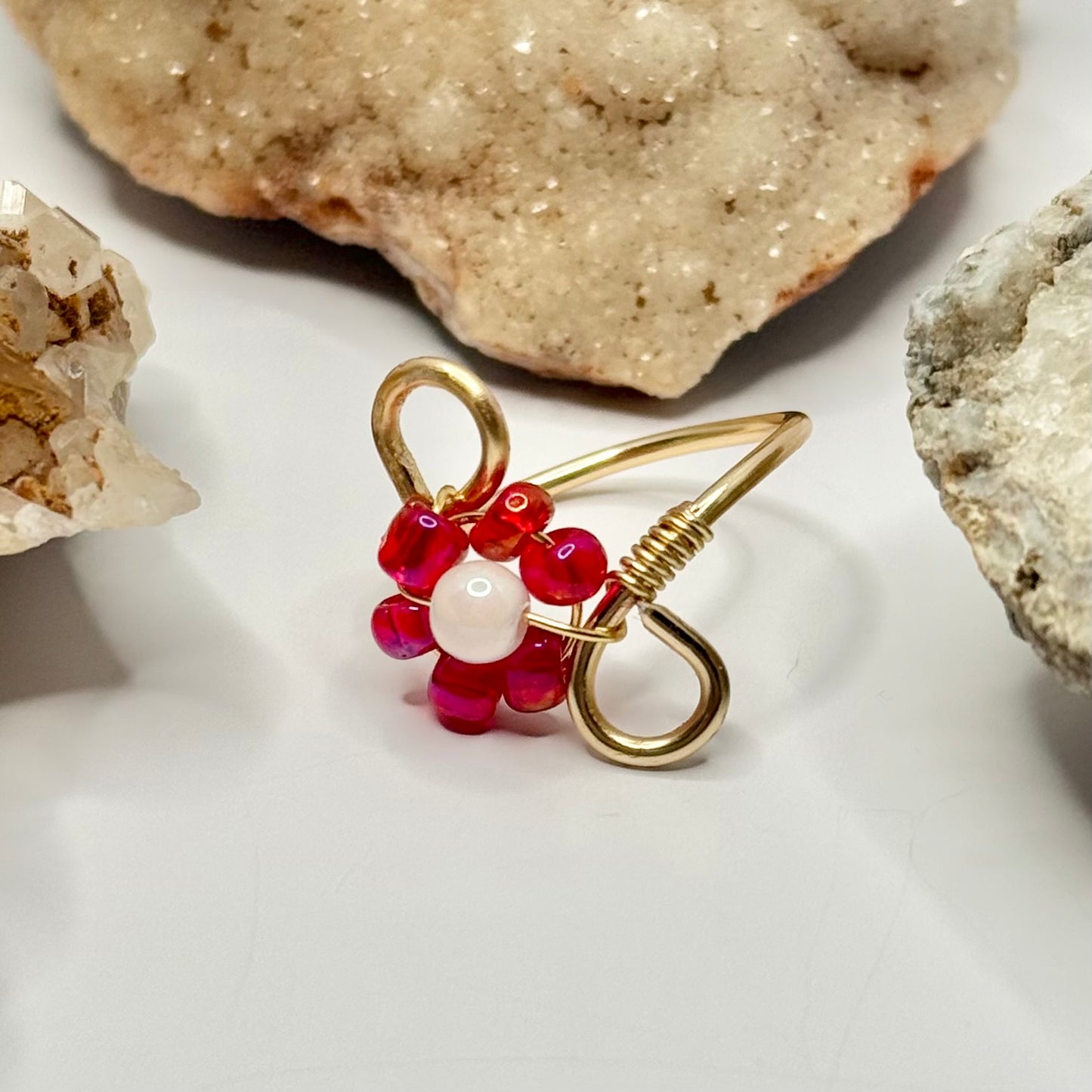 Gold Red Flower Ring