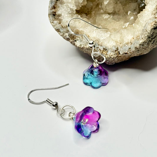 Sterling Silver Blue, Pink, and Purple Flower Earrings