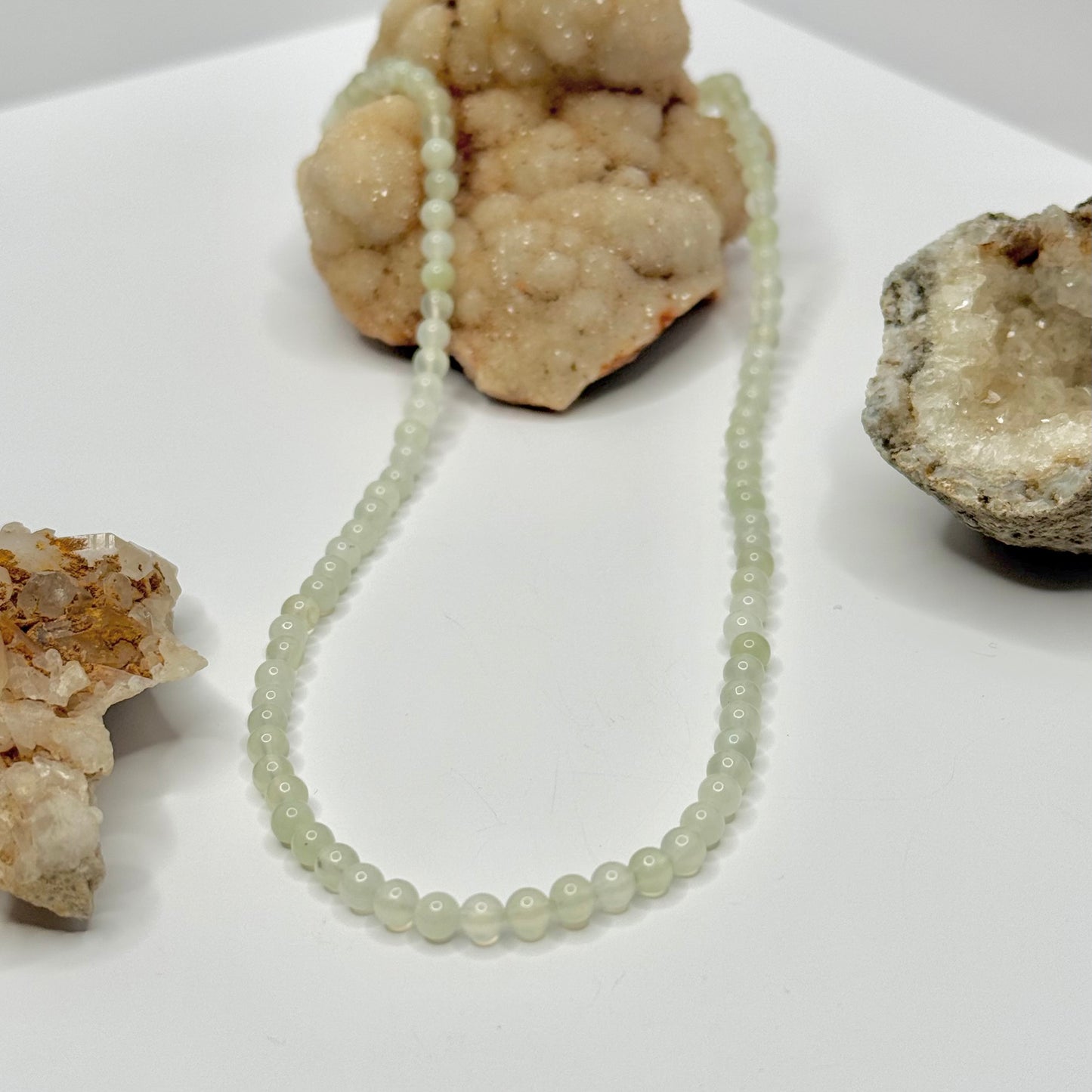 Silver White Jade Beaded Necklace