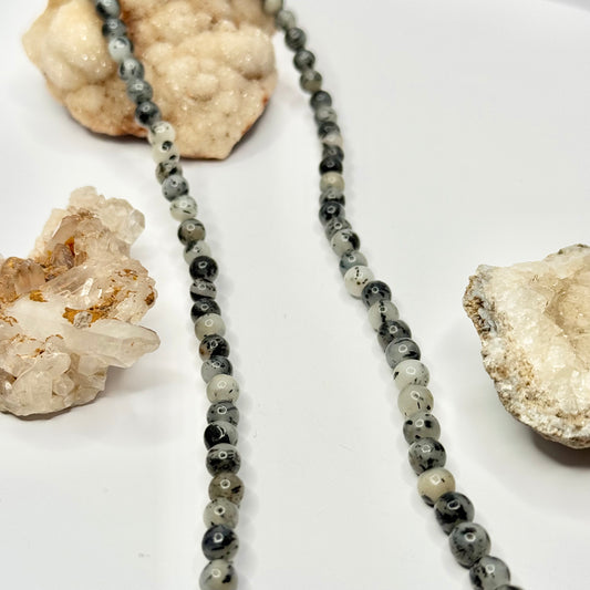 Silver Dendritic Agate Beaded Necklace