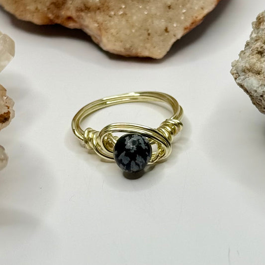 Gold Snowflake Obsidian Ring