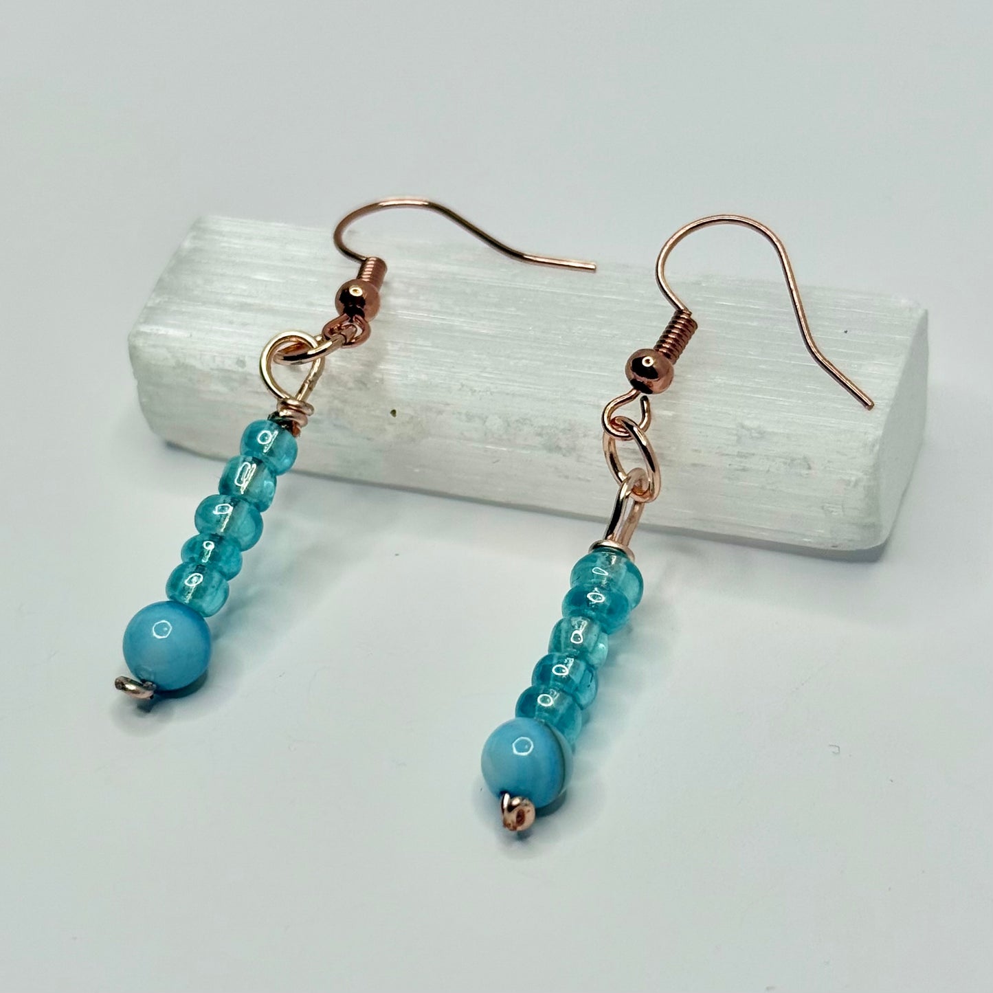 Rose Gold Blue Lace Agate Earrings