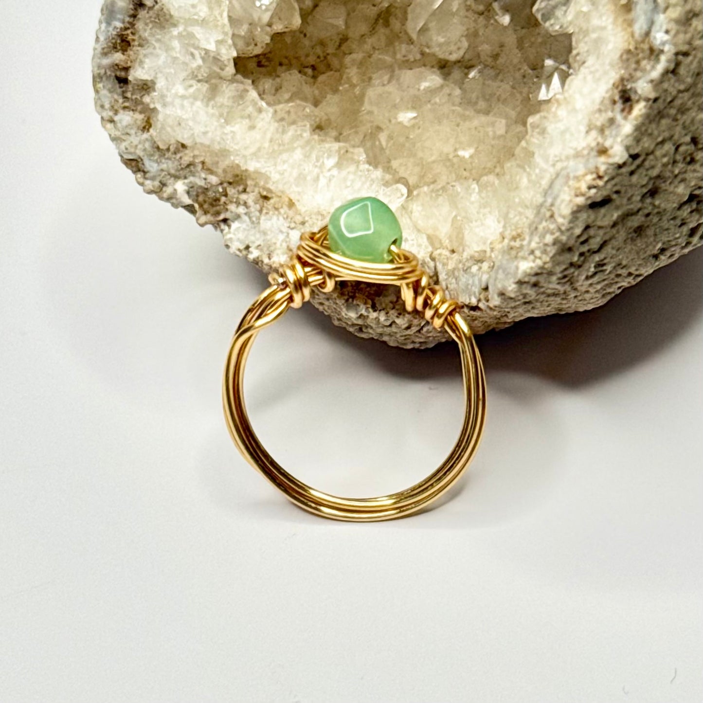 Gold Green Glass Ring