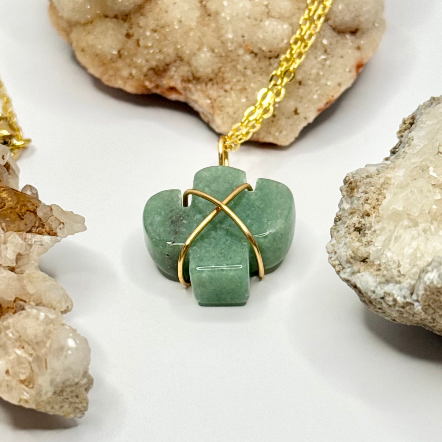Gold Green Aventurine Cactus Necklace