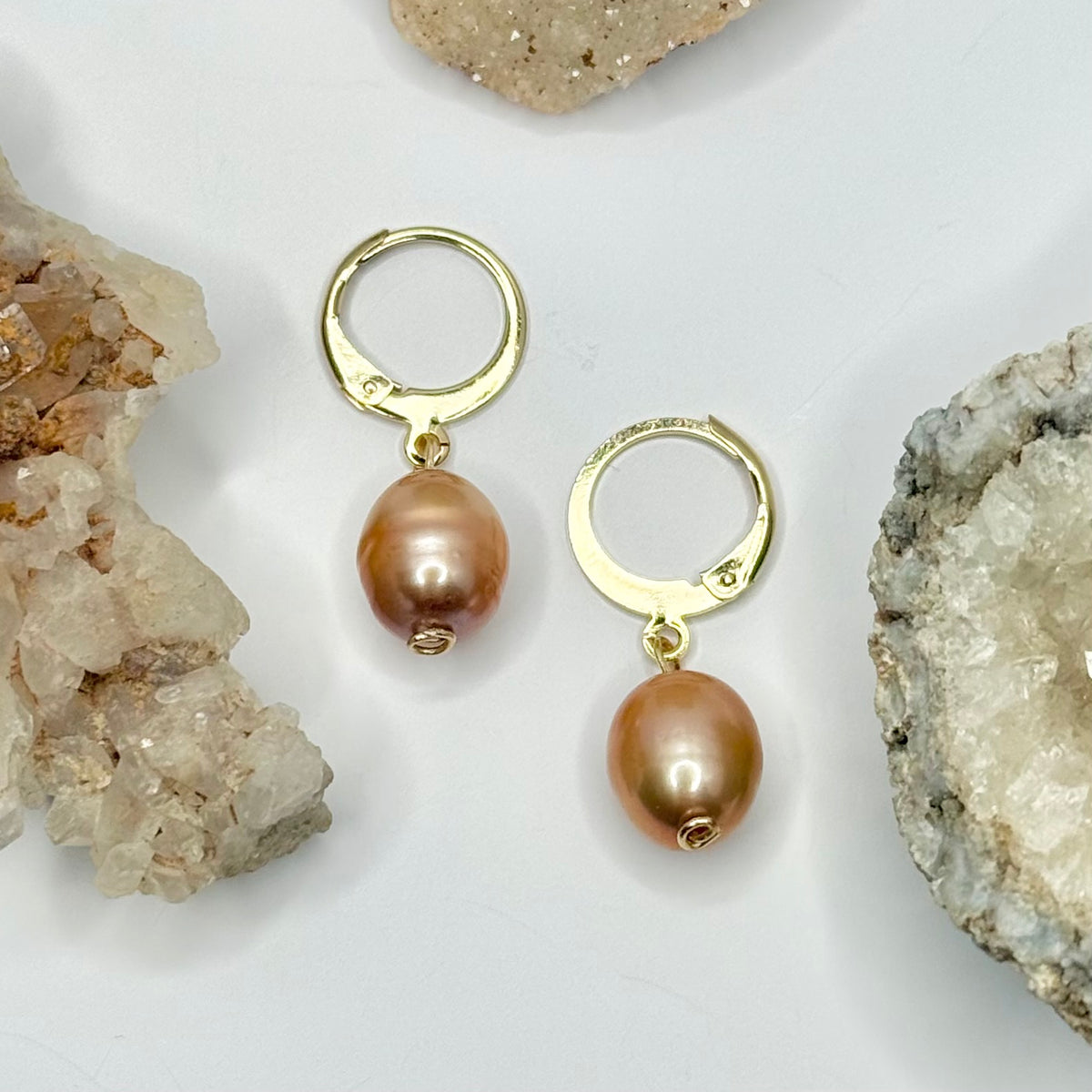 Gold Pearl Huggie Earrings