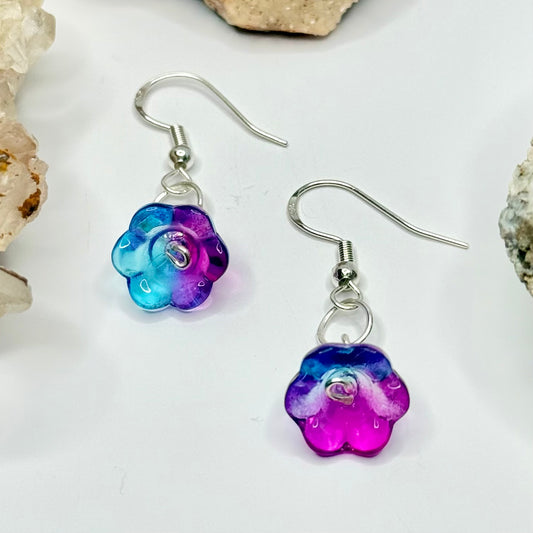 Sterling Silver Blue and Purple Flower Earrings