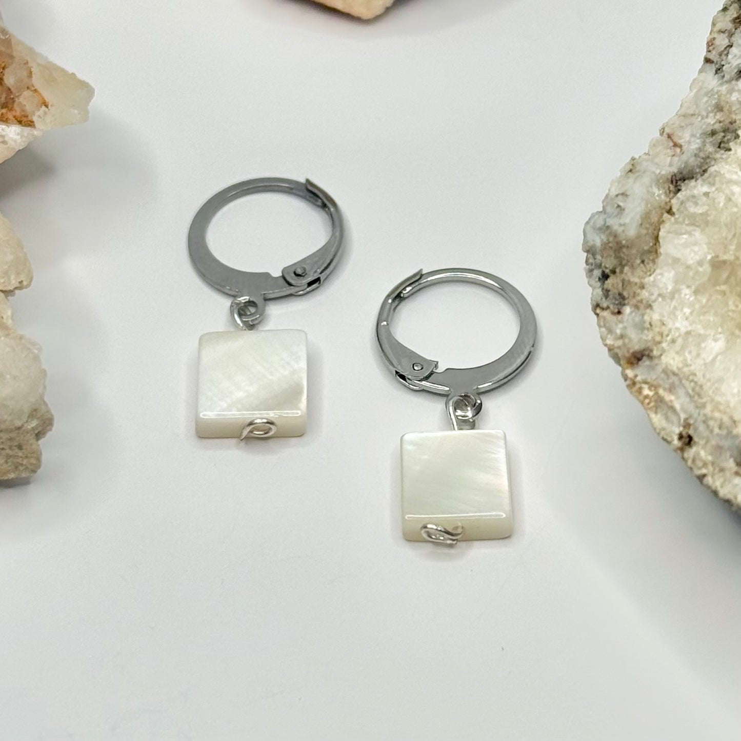 Silver White Shell Earrings