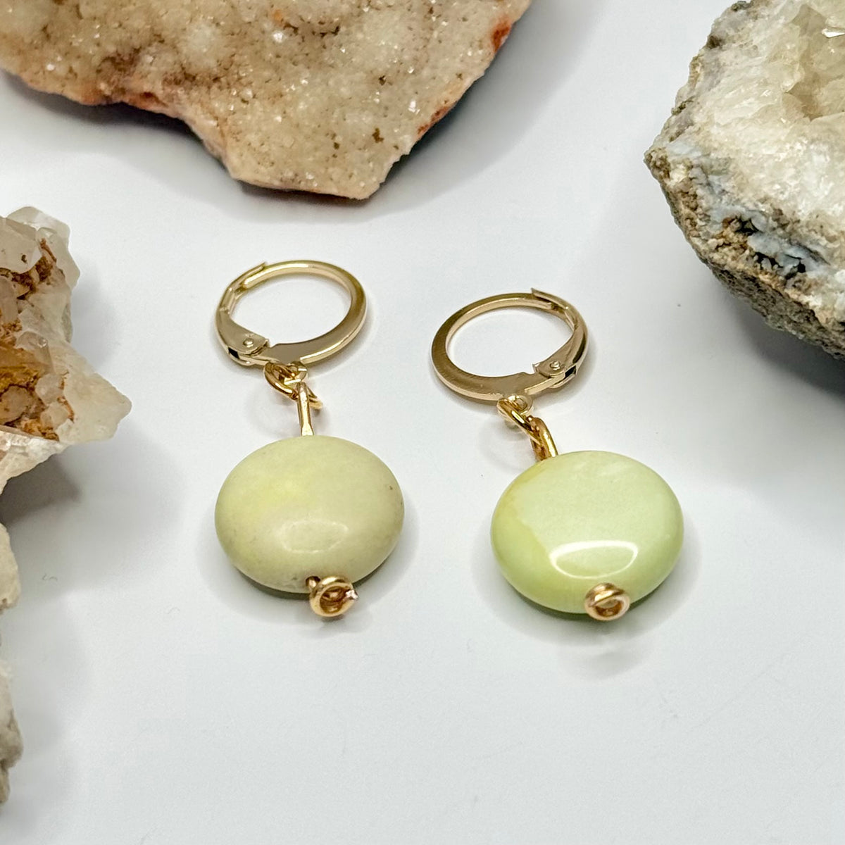 Gold Plated Lemon Chrysoprase Earrings