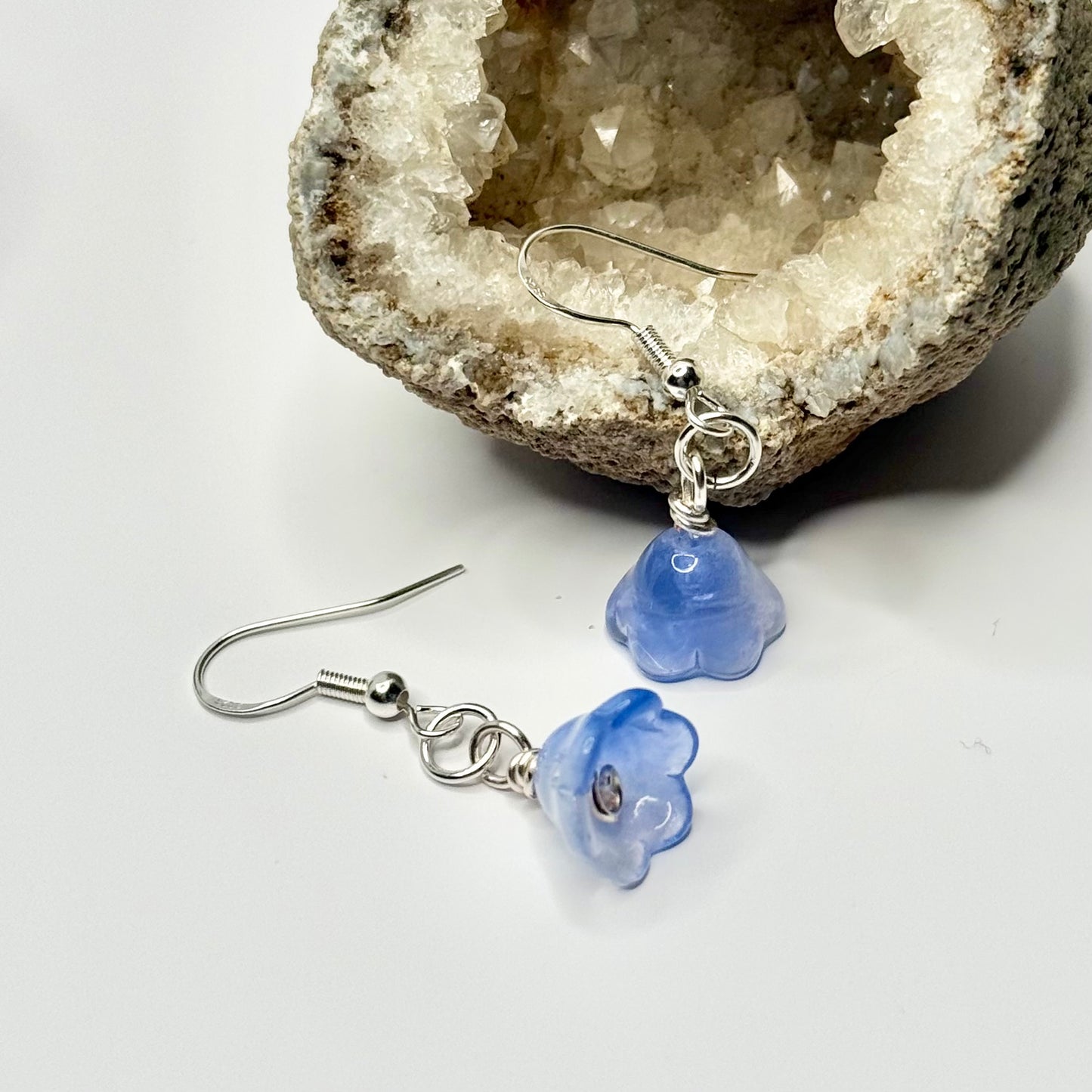 Sterling Silver Blue Flower Earrings