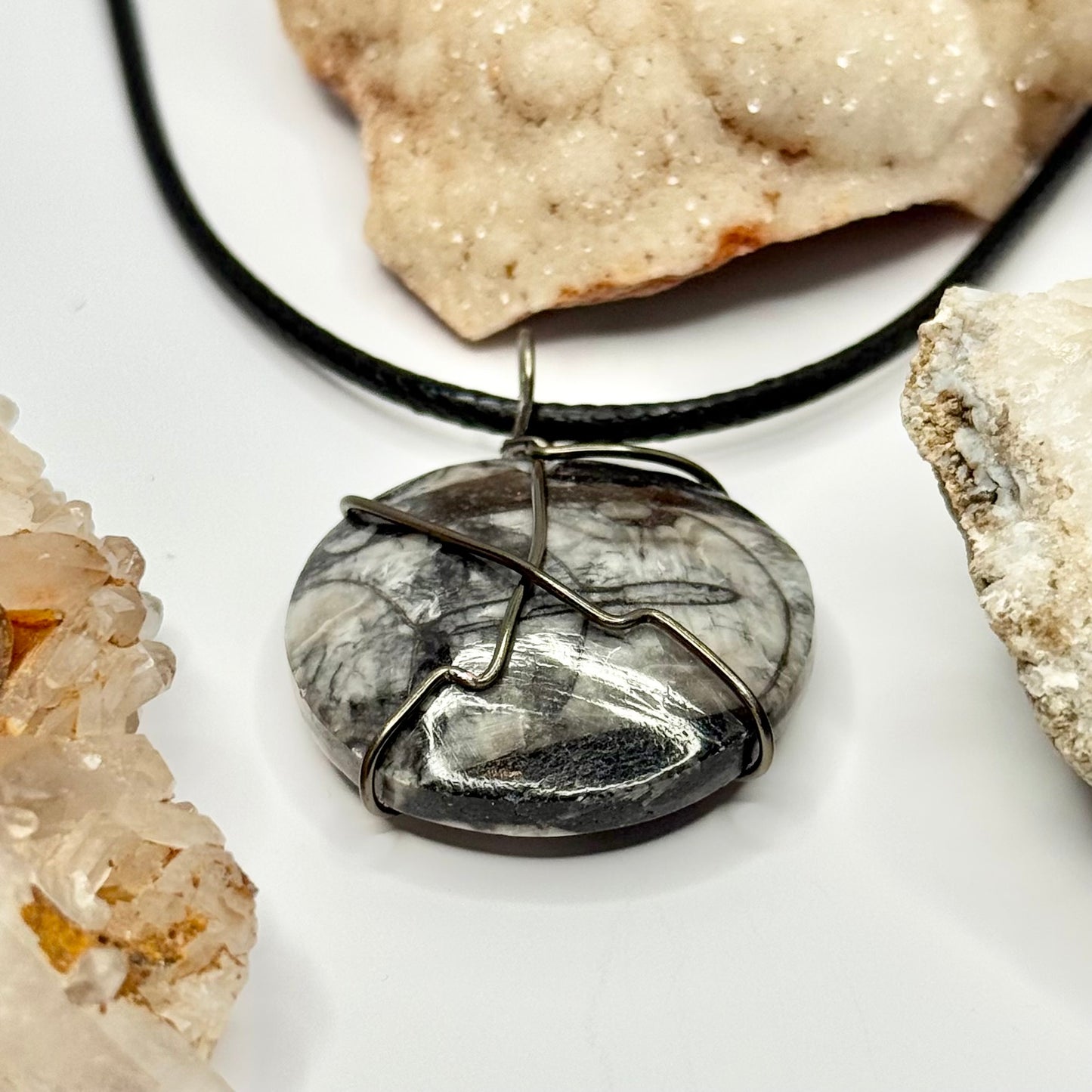 Charcoal Orthoceras Fossil Necklace