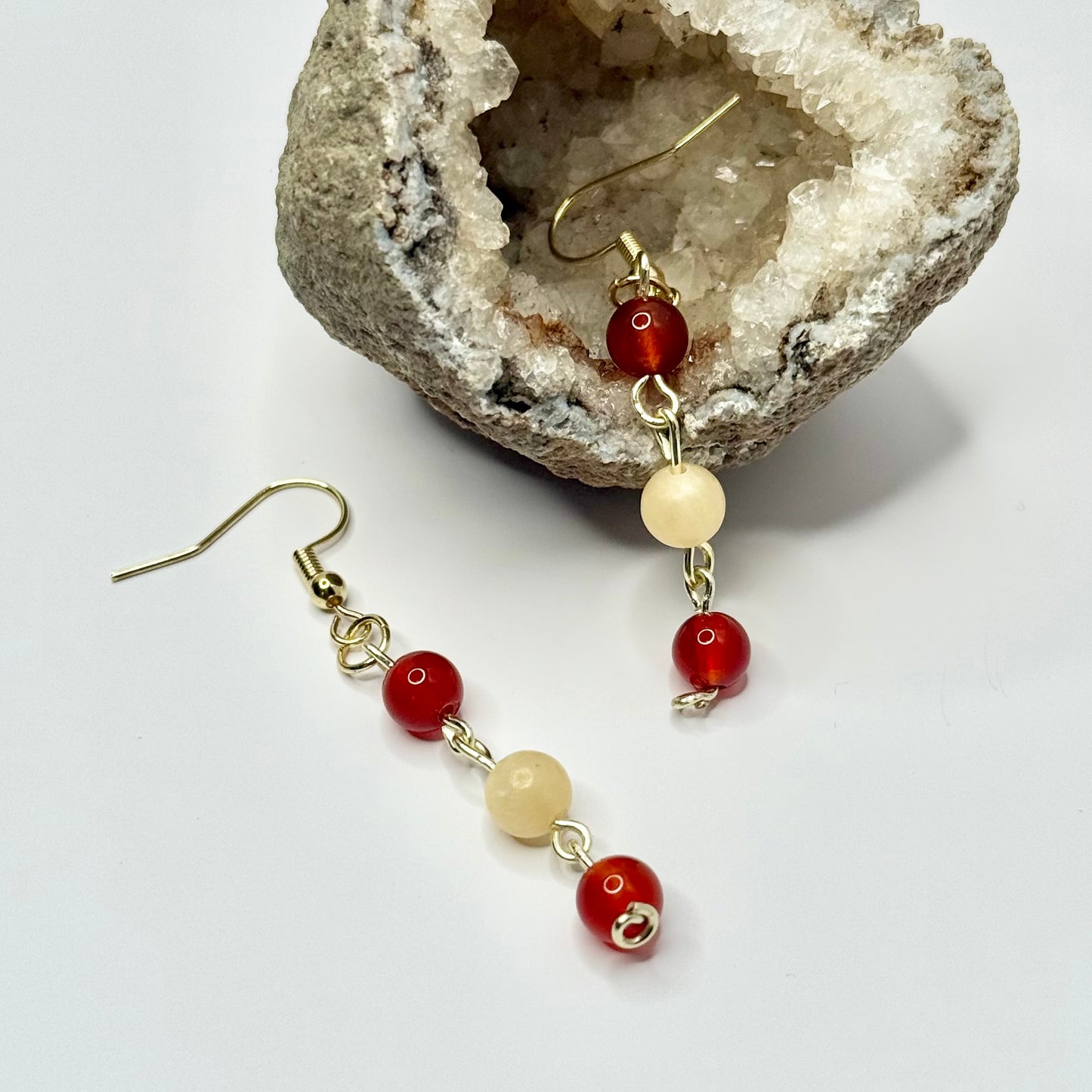 Gold Carnelian and Yellow Calcite Earrings