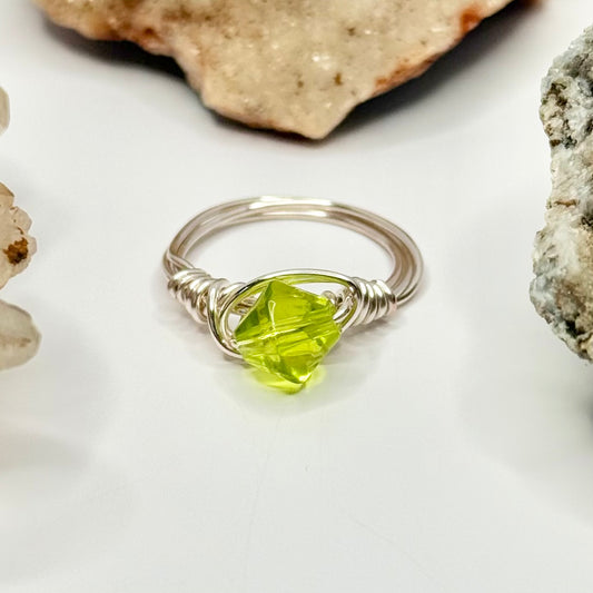 Silver Green Glass Ring