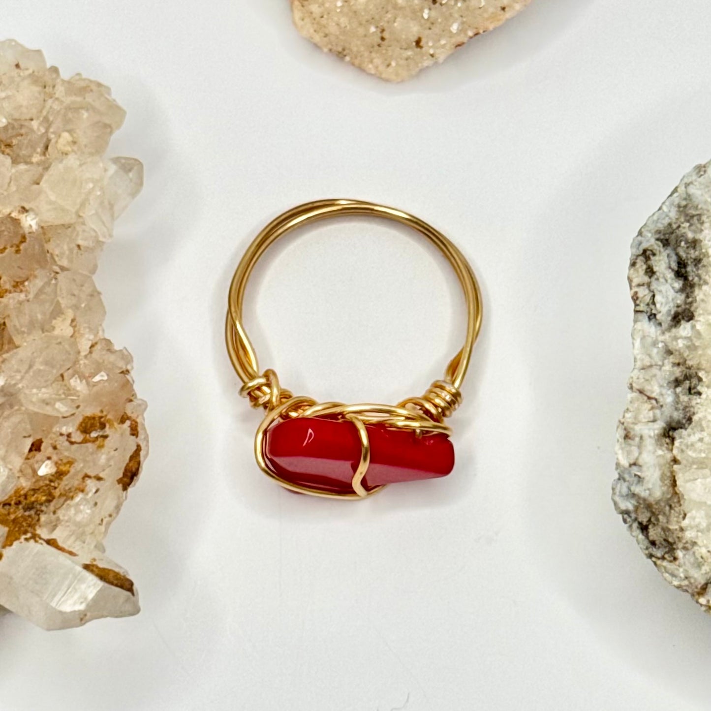 Gold Red Glass Ring