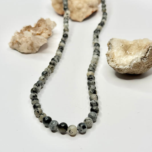 Silver Dendritic Agate Beaded Necklace