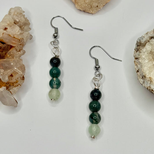 Silver Moss Agate and Green Aventurine Earrings