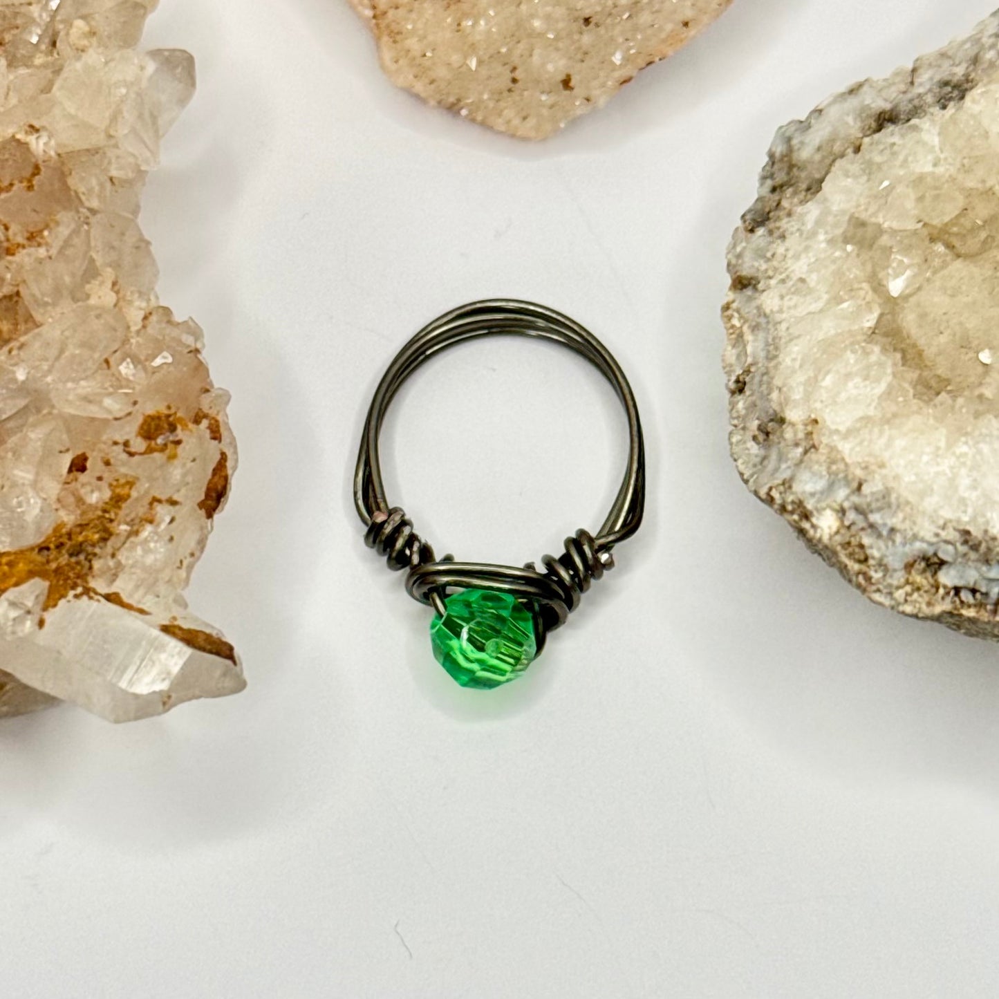 Charcoal Green Beaded Ring