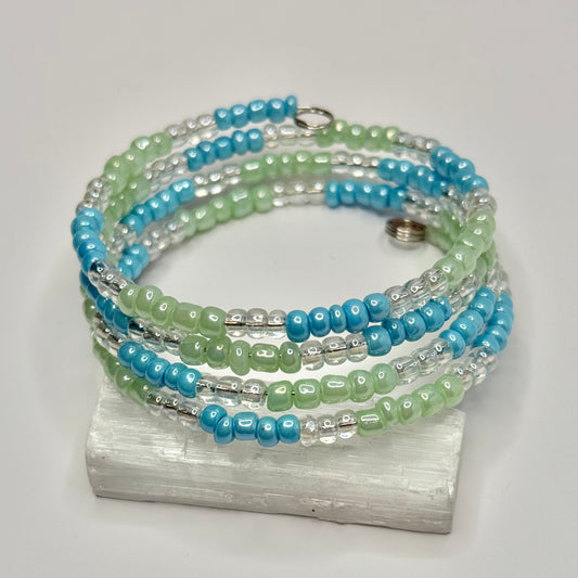 Silver Green and Blue Wrap Bracelet