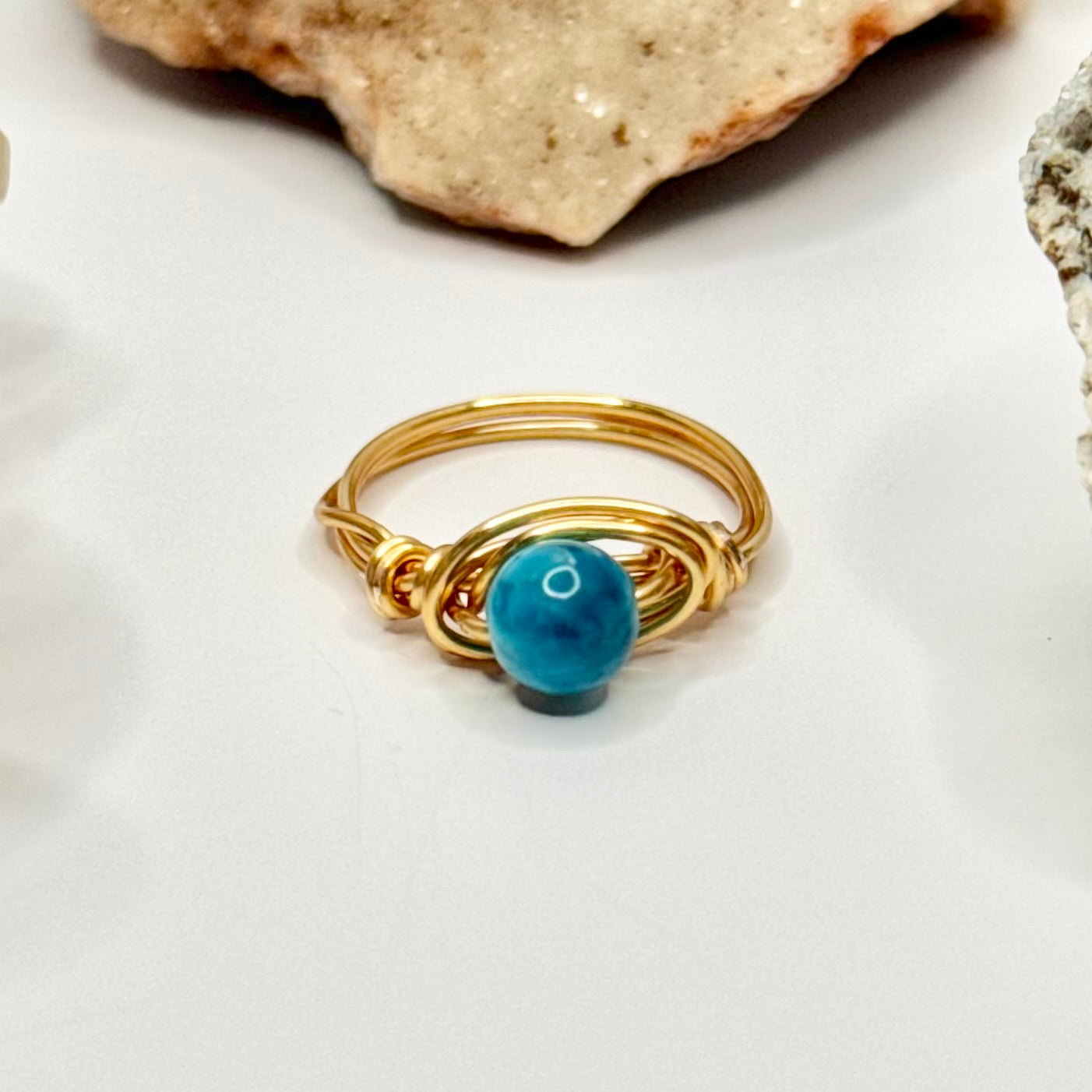 Gold Blue Apatite Ring