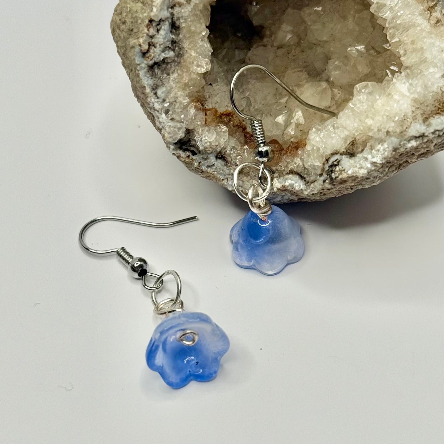 Silver Blue Flower Earrings
