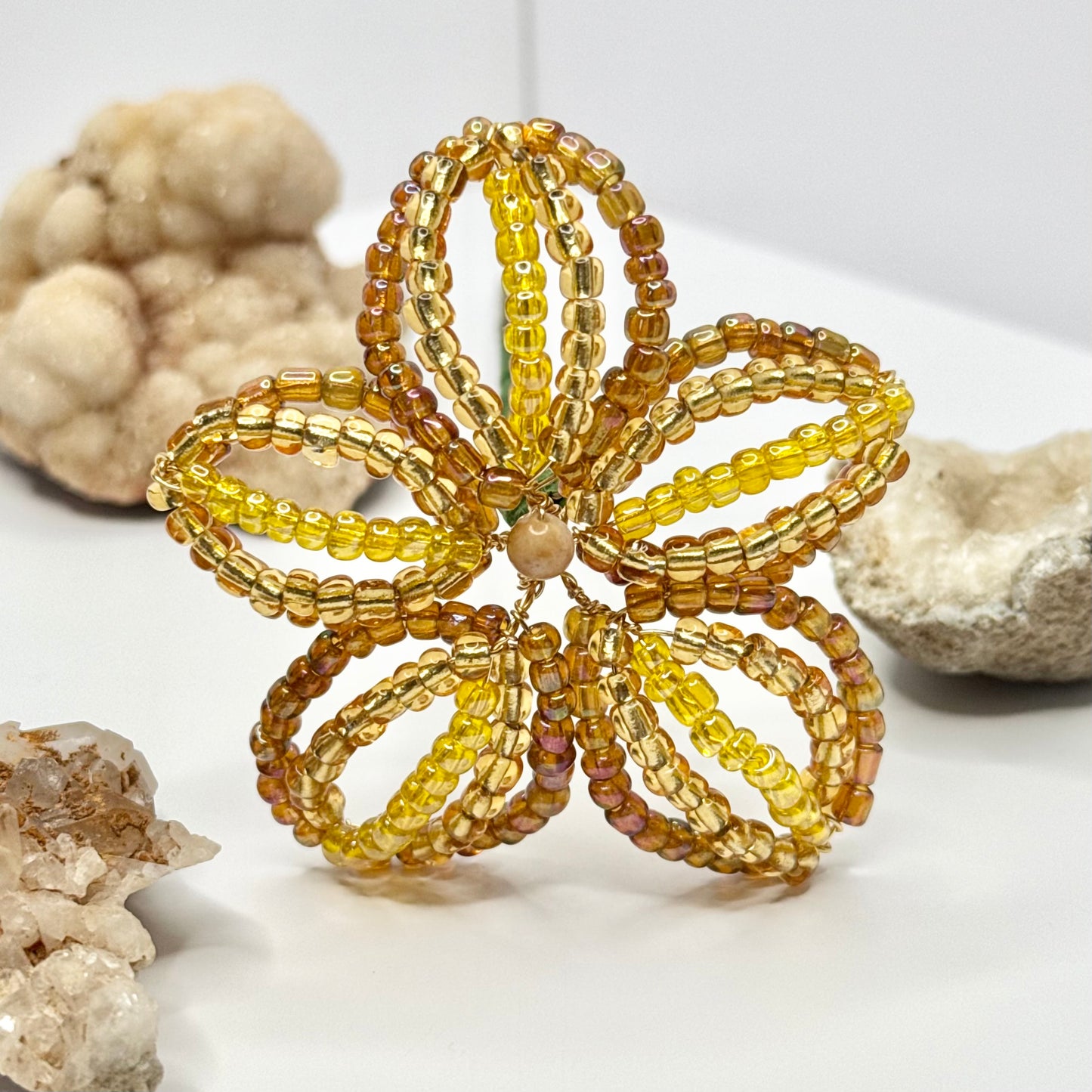 Gold and Brown Beaded Flower Stake