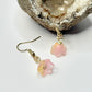 Gold Pink and Yellow Flower Earrings