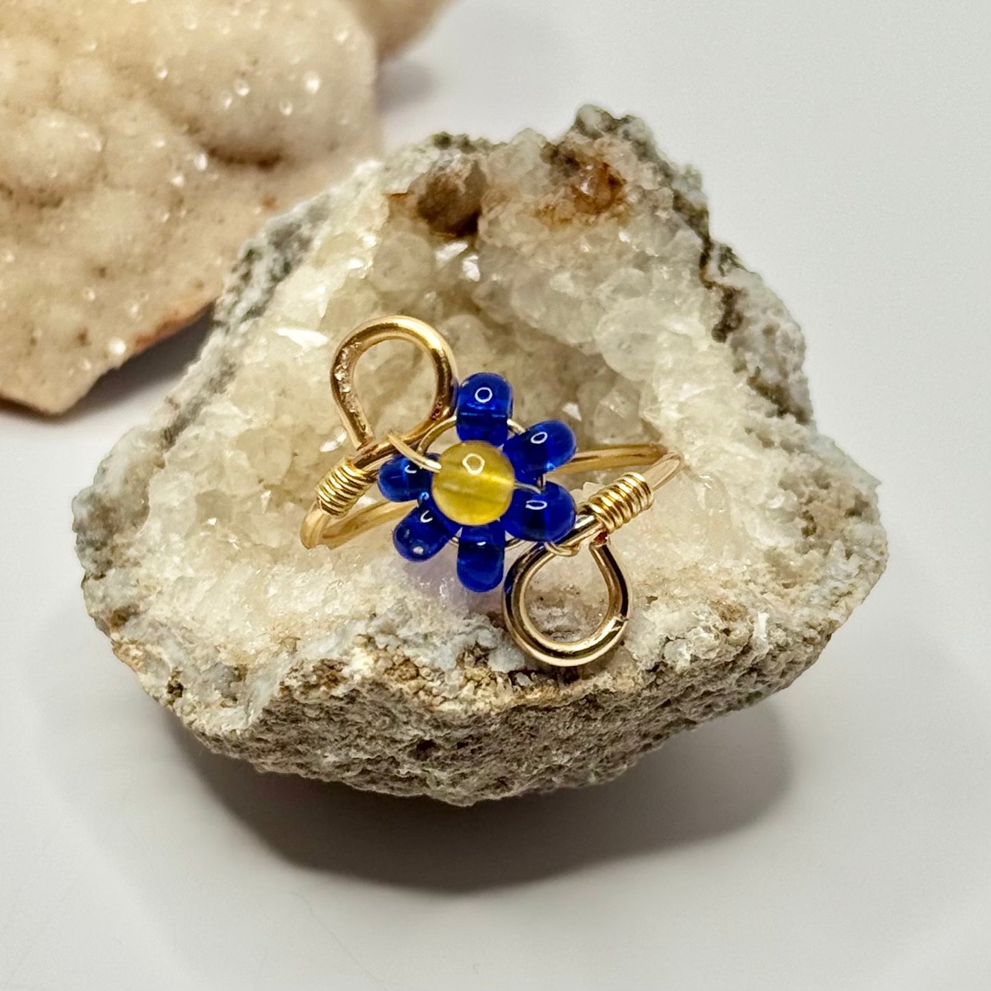 Gold Blue Flower Ring