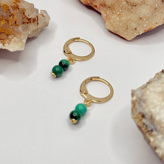 Gold Plated Malachite Huggie Earrings