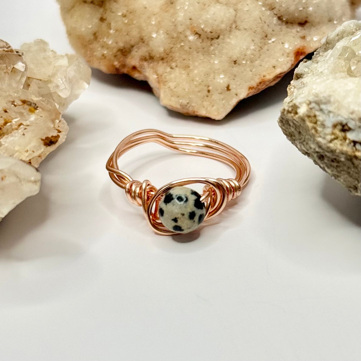 Rose Gold Dalmatian Jasper Ring