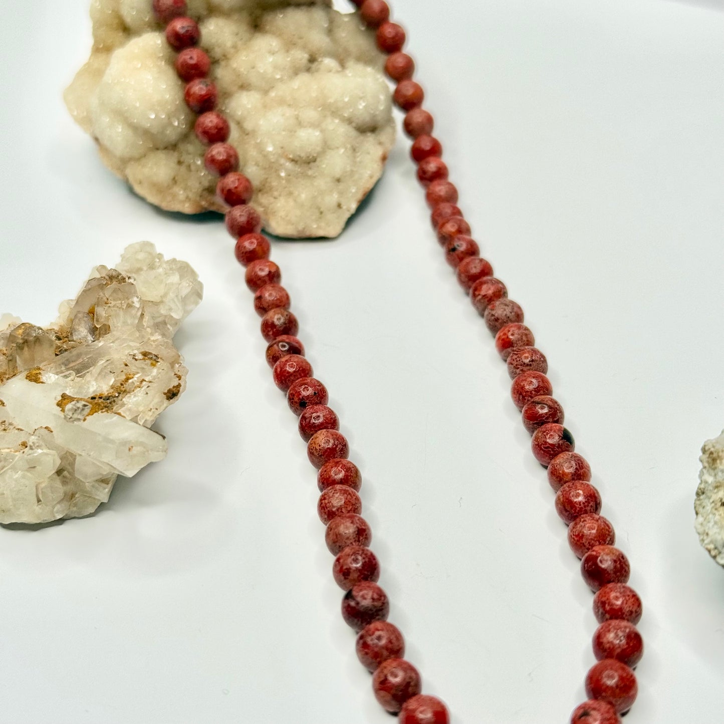 Gold Red Sponge Coral Beaded Necklace