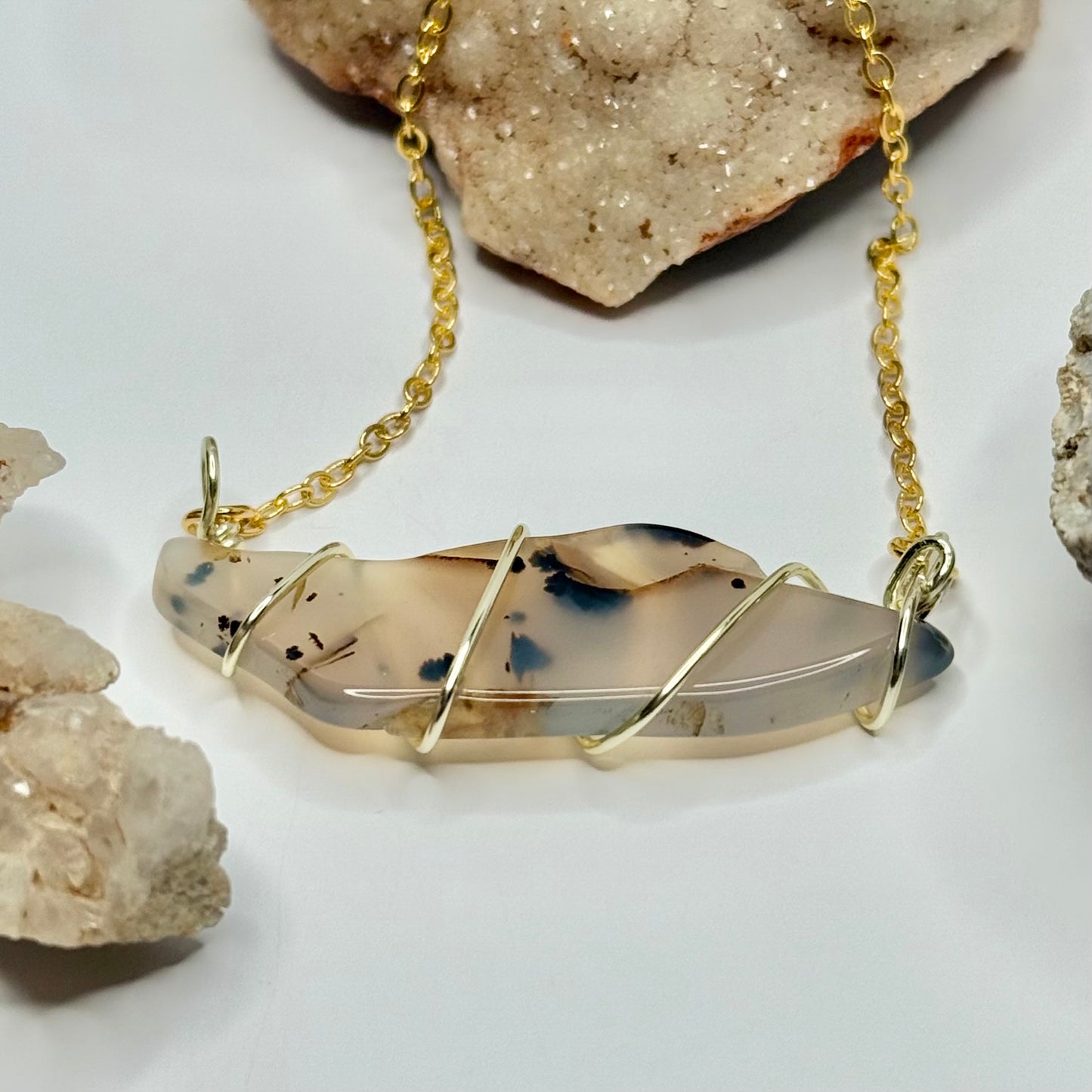 Gold Dendritic Agate Necklace