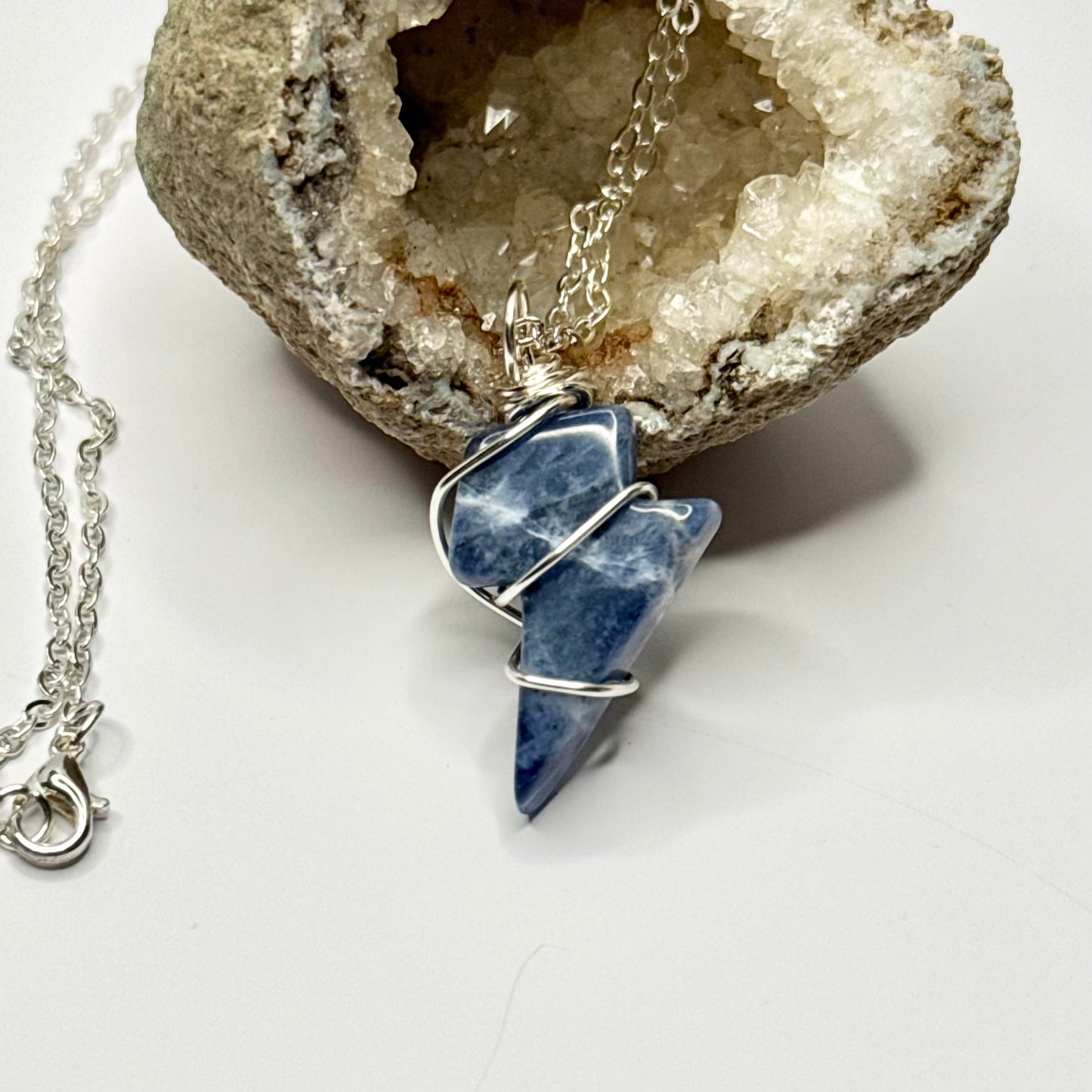 Silver Sodalite Lightning Necklace