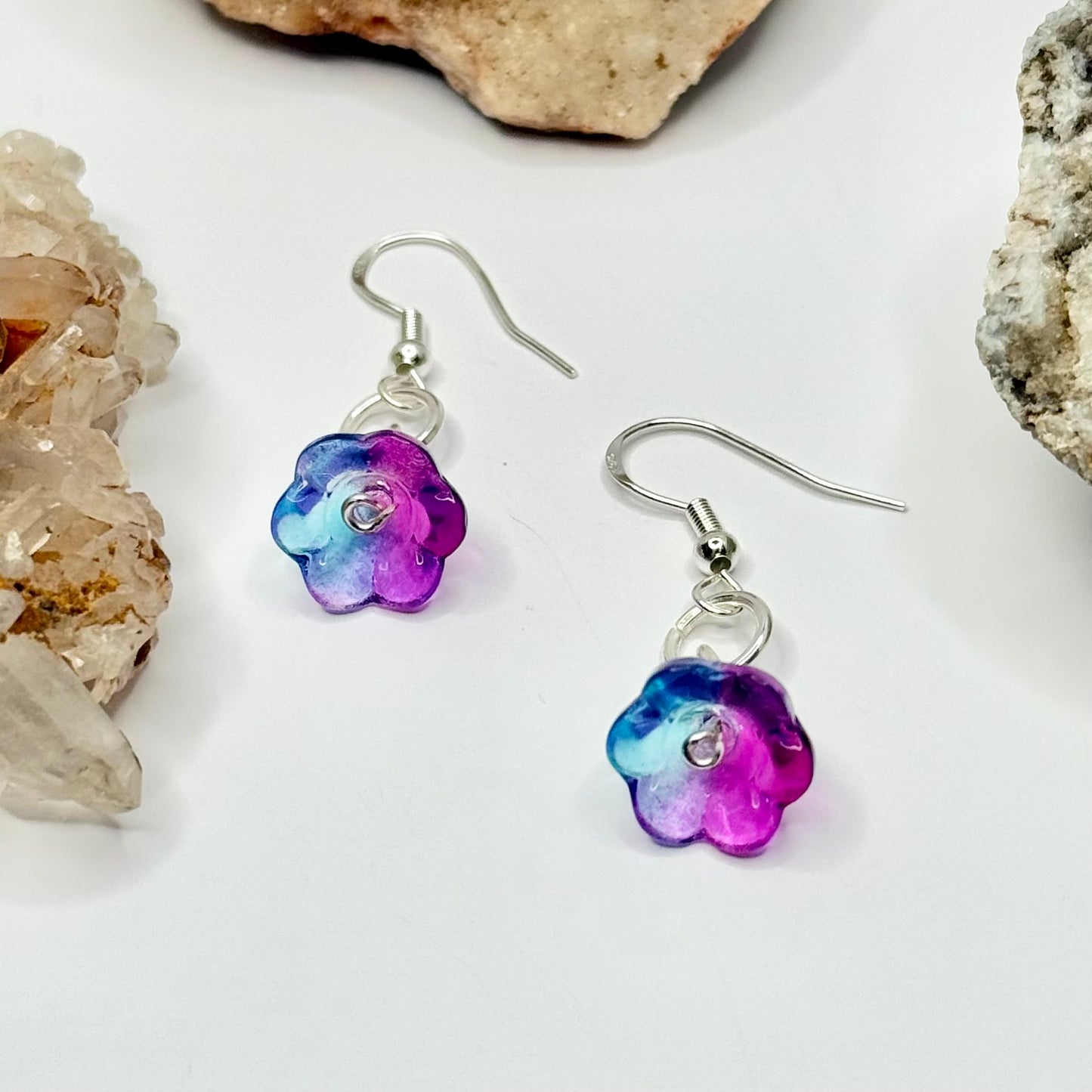 Sterling Silver Purple and Blue Flower Earrings