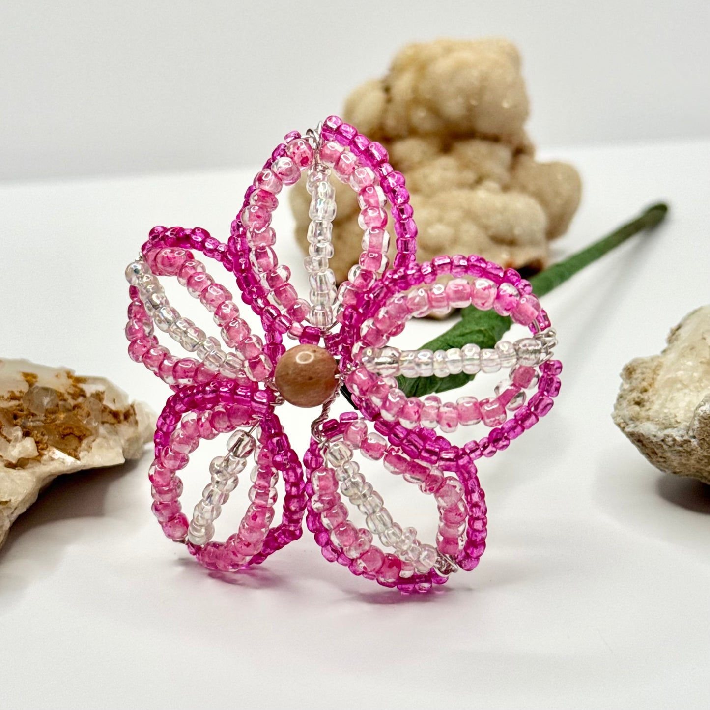 Pink Beaded Flower Stake