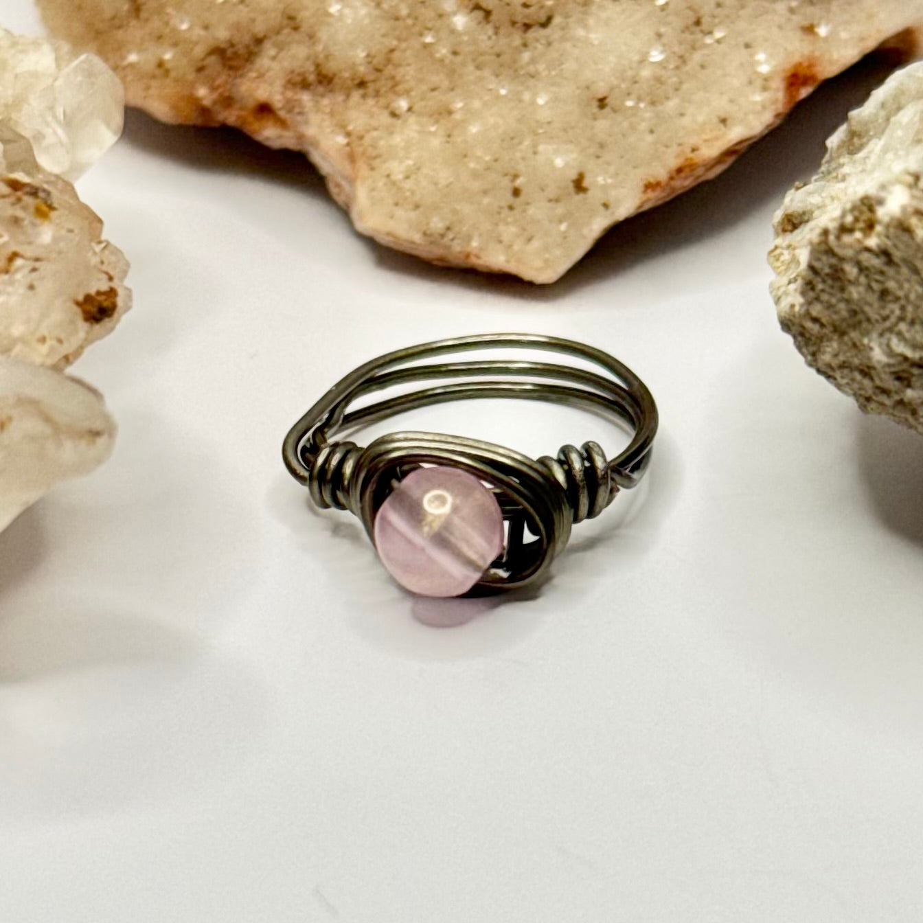Charcoal Pink Beaded Ring